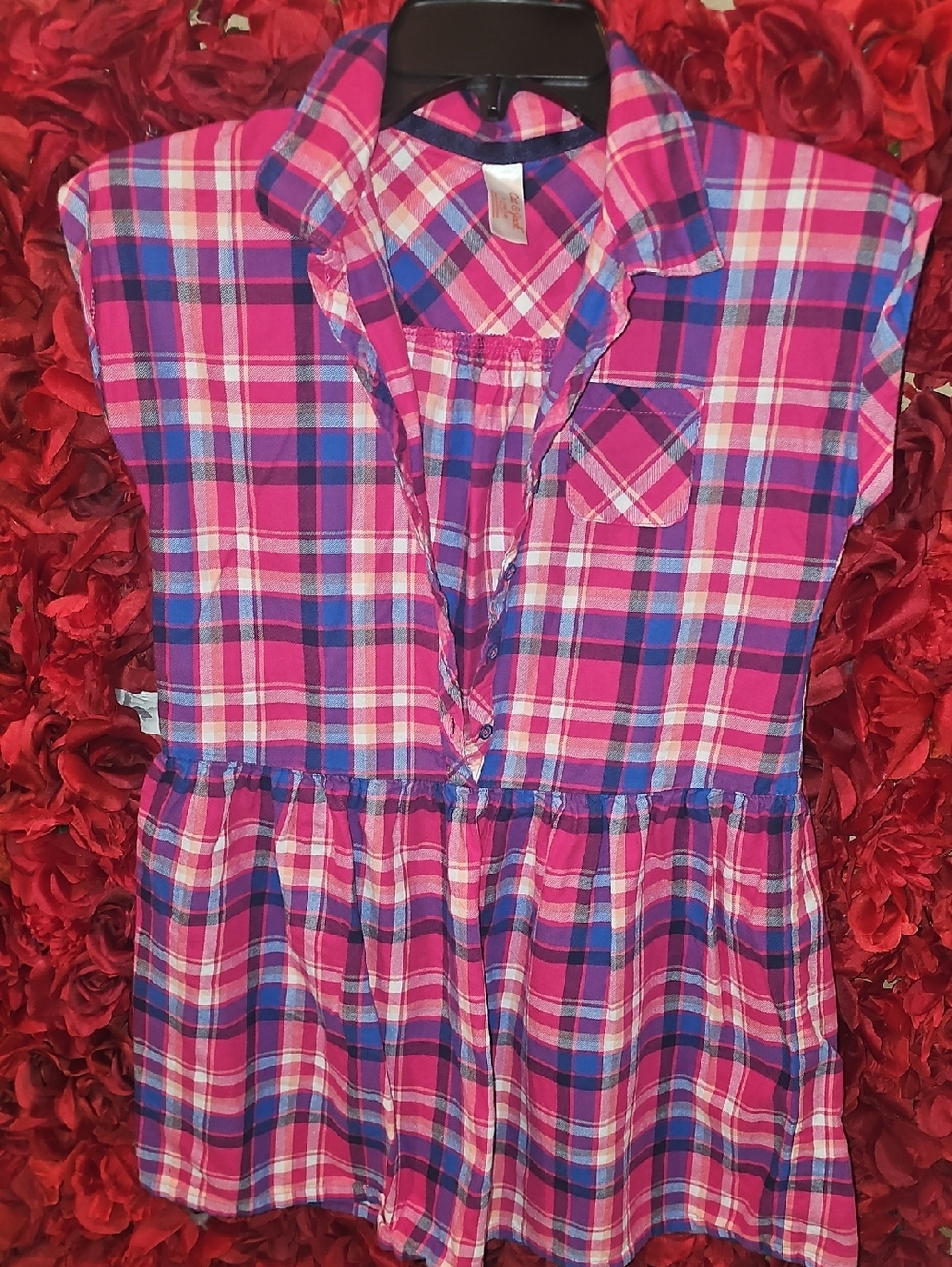 Cat & Jack Girls Pink and Blue Plaid Girls Peplum Style Dress Size 10/12
